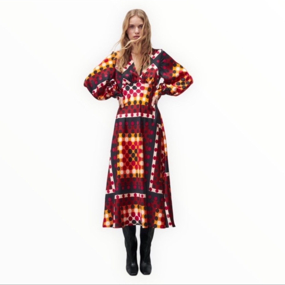 NWT ZARA SS22 Printed Multicolor Midi Dress, Sz XL